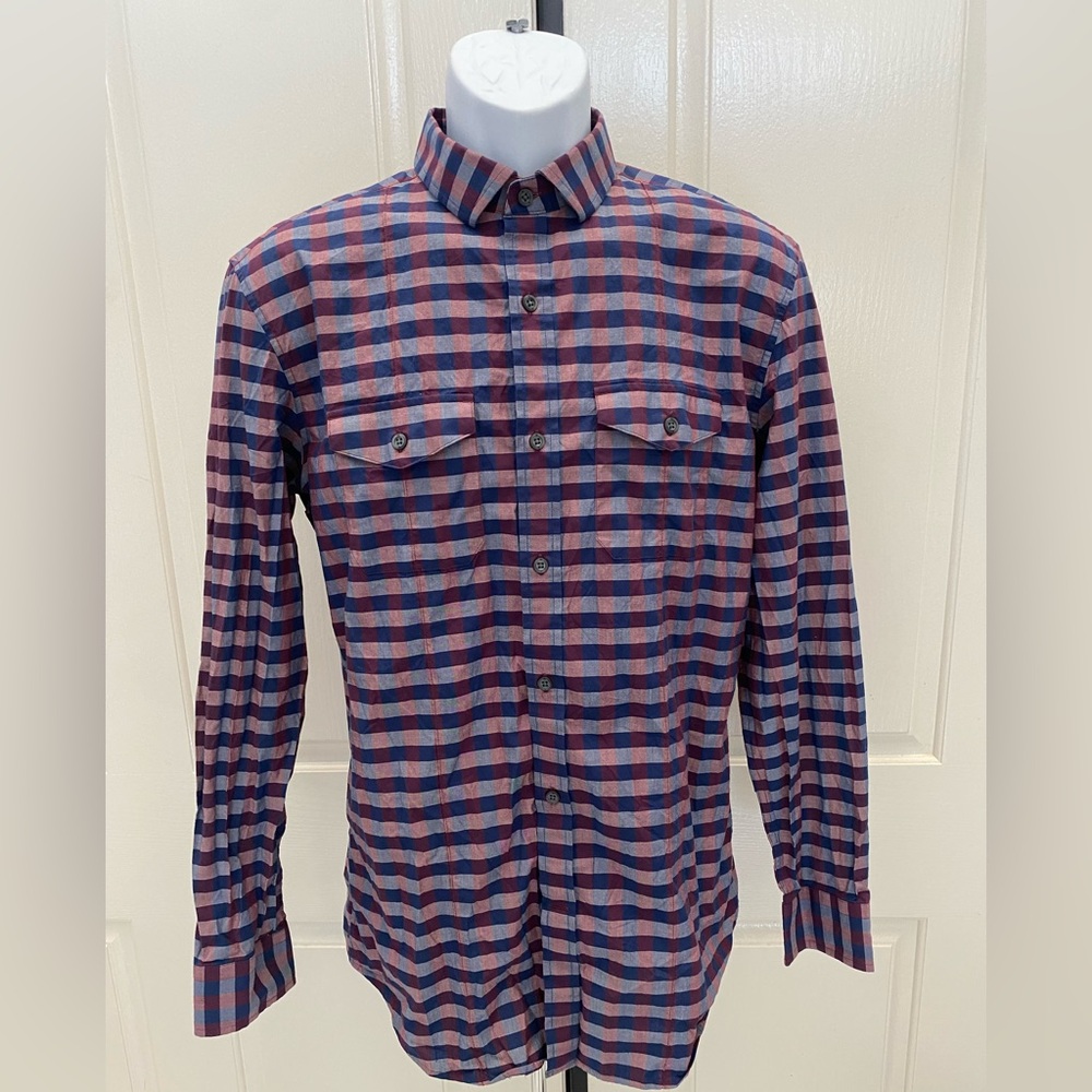 Banana Republic Slim Fit Blue/Purple Checkered Button Shirt Sz M